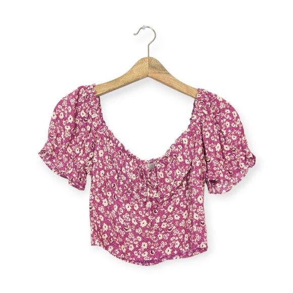 NWT Elodie Berry Comb Cropped Tie Front Blouse Size M - Picture 1 of 8